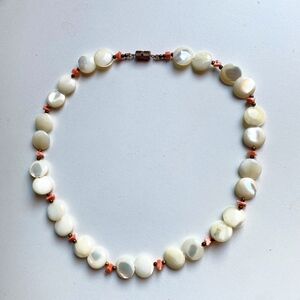 Vintage Mother of Pearl and coral Gold Tone Necklace
